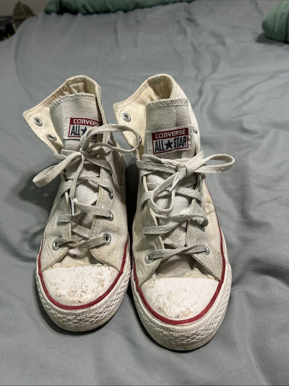 Converse Kids High-Top Sneakers in Cream with Red Trim